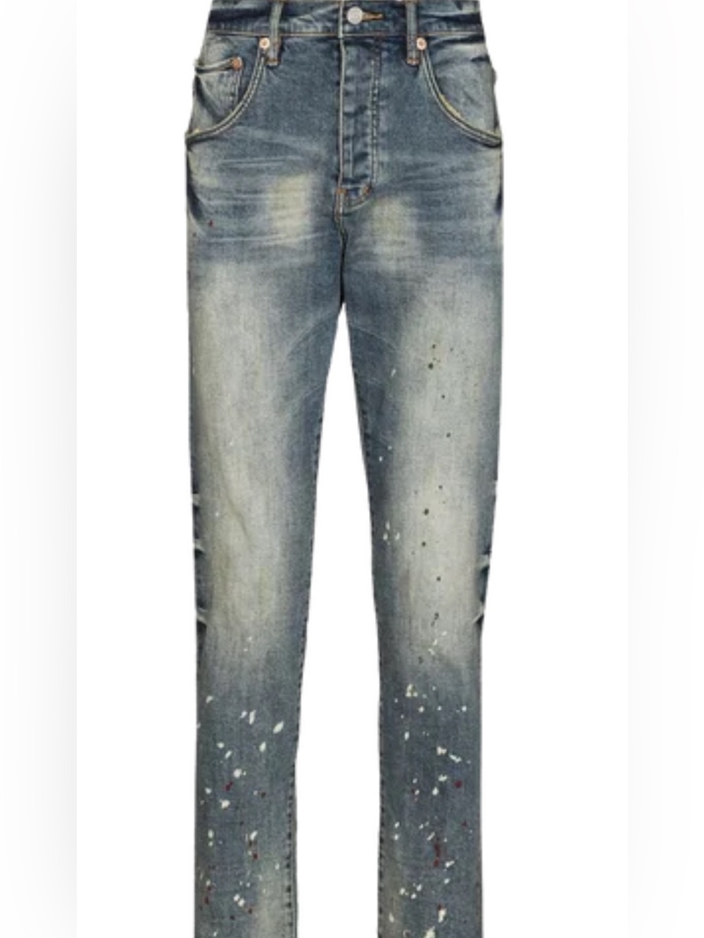 Slim Straight Men's Jeans in Washed Blue with Subtle Paint Detail